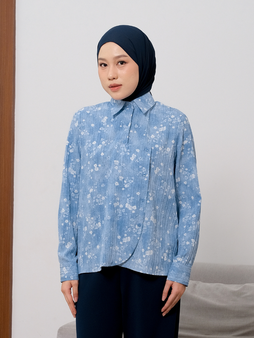 OMARA Dahlia Asymmetrical Placket Floral Shirt | Kemeja Blouse Wanita