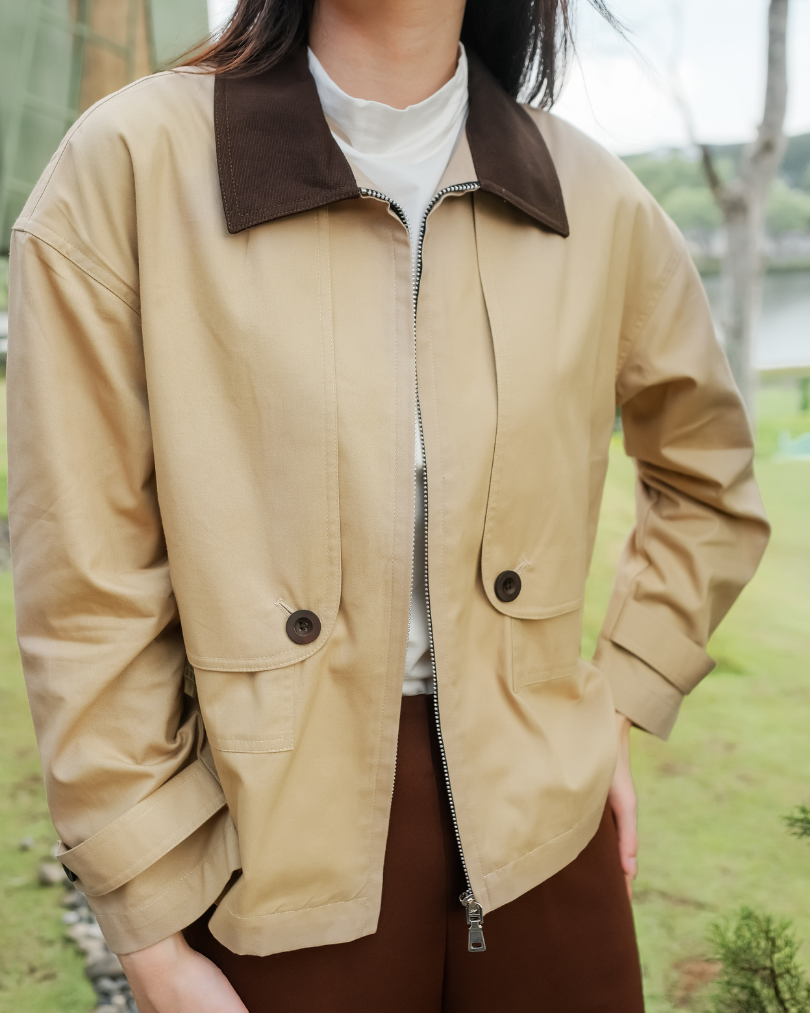 OMARA Wynona Contrast Collar Jacket | Jaket Wanita - Olive Grove