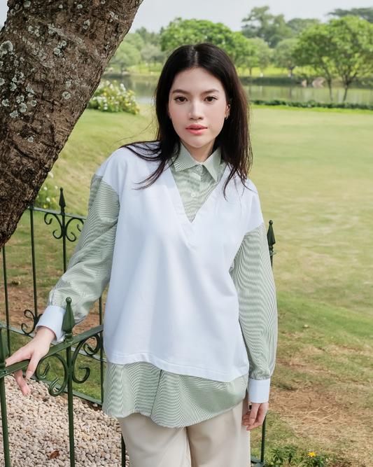 OMARA Wilonna Layered Vest Shirt | Kemeja Blouse Wanita - Olive Grove
