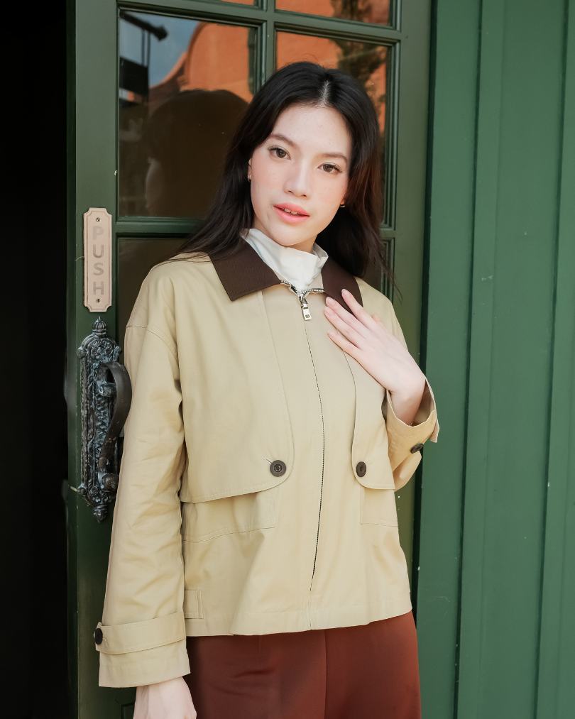 OMARA Wynona Contrast Collar Jacket | Jaket Wanita - Olive Grove