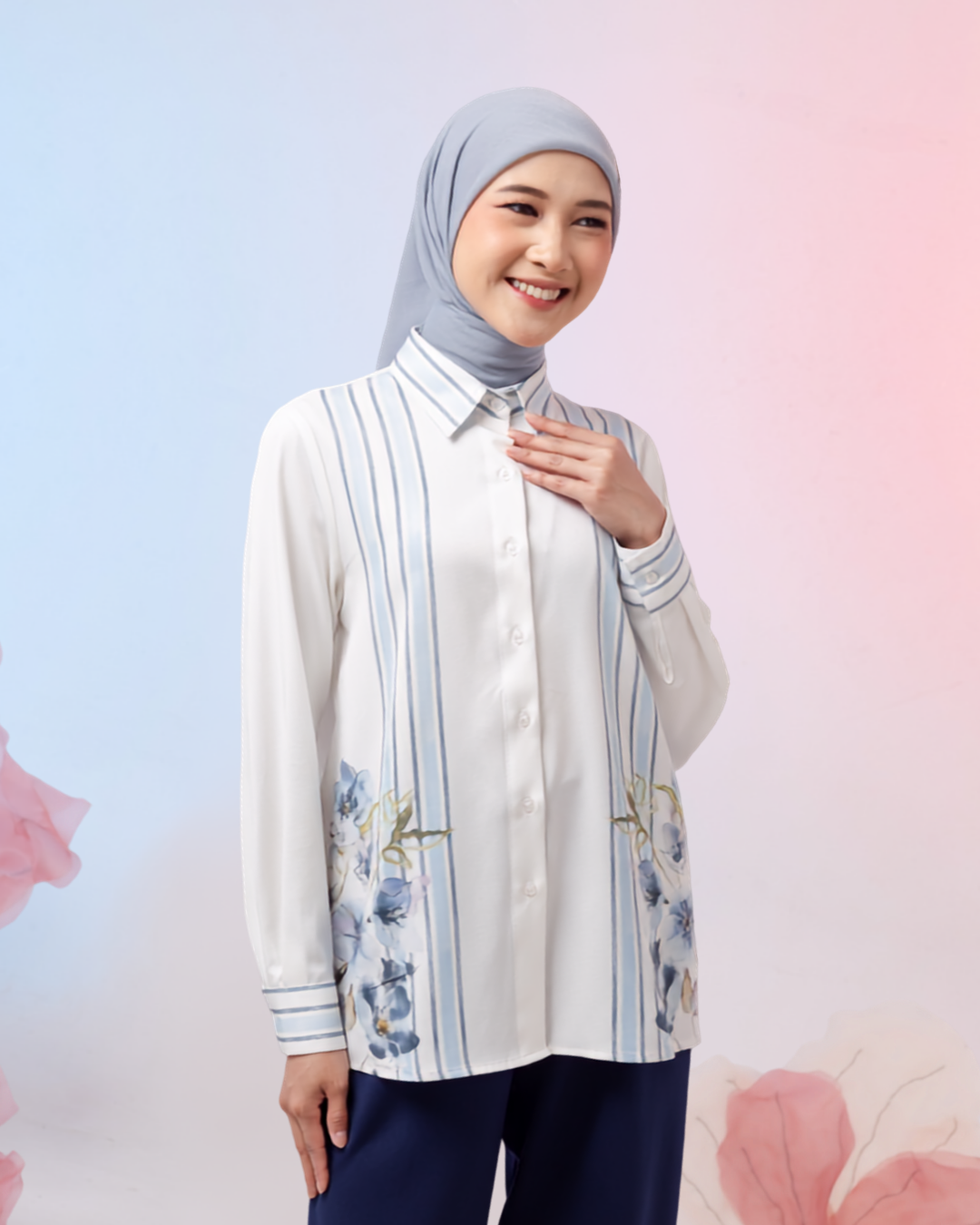 OMARA Charice Floral Stripe Shirt | Kemeja Blouse Wanita - Gardenia