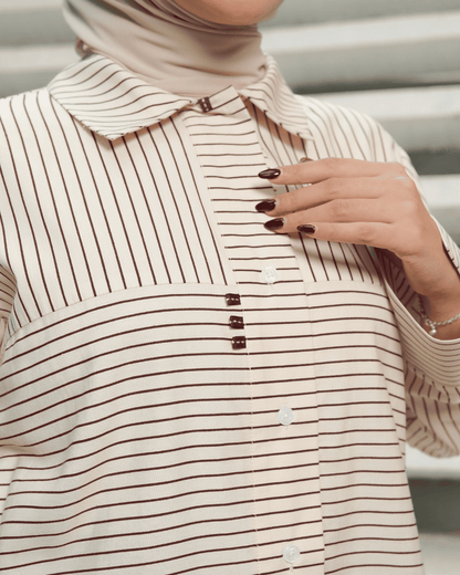 OMARA Aruna Stripe Ruffle Shirt | Kemeja Blouse Wanita - Mosaic