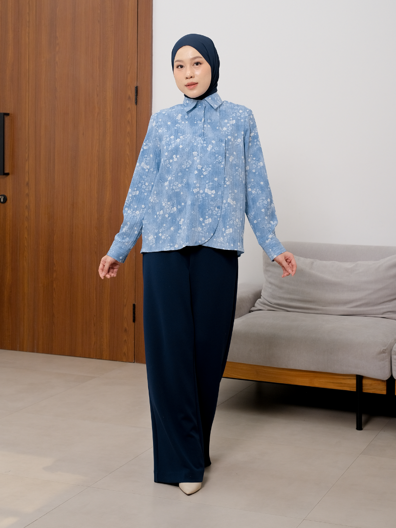 OMARA Dahlia Asymmetrical Placket Floral Shirt | Kemeja Blouse Wanita
