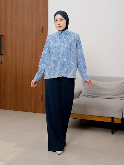 OMARA Dahlia Asymmetrical Placket Floral Shirt | Kemeja Blouse Wanita