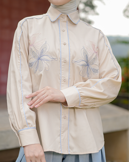 OMARA Alinea Flower Embroidery Shirt | Kemeja Blouse Wanita