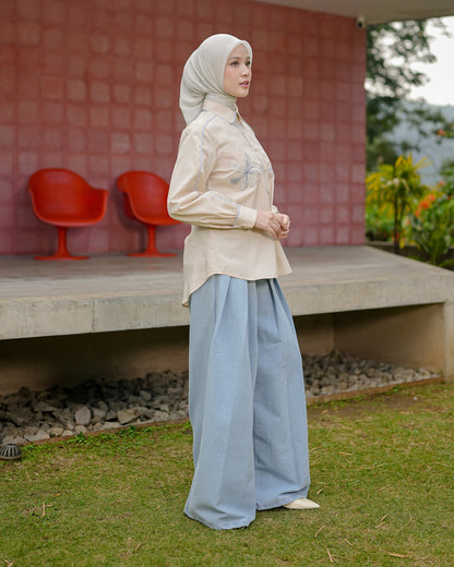 OMARA Alinea Flower Embroidery Shirt | Kemeja Blouse Wanita