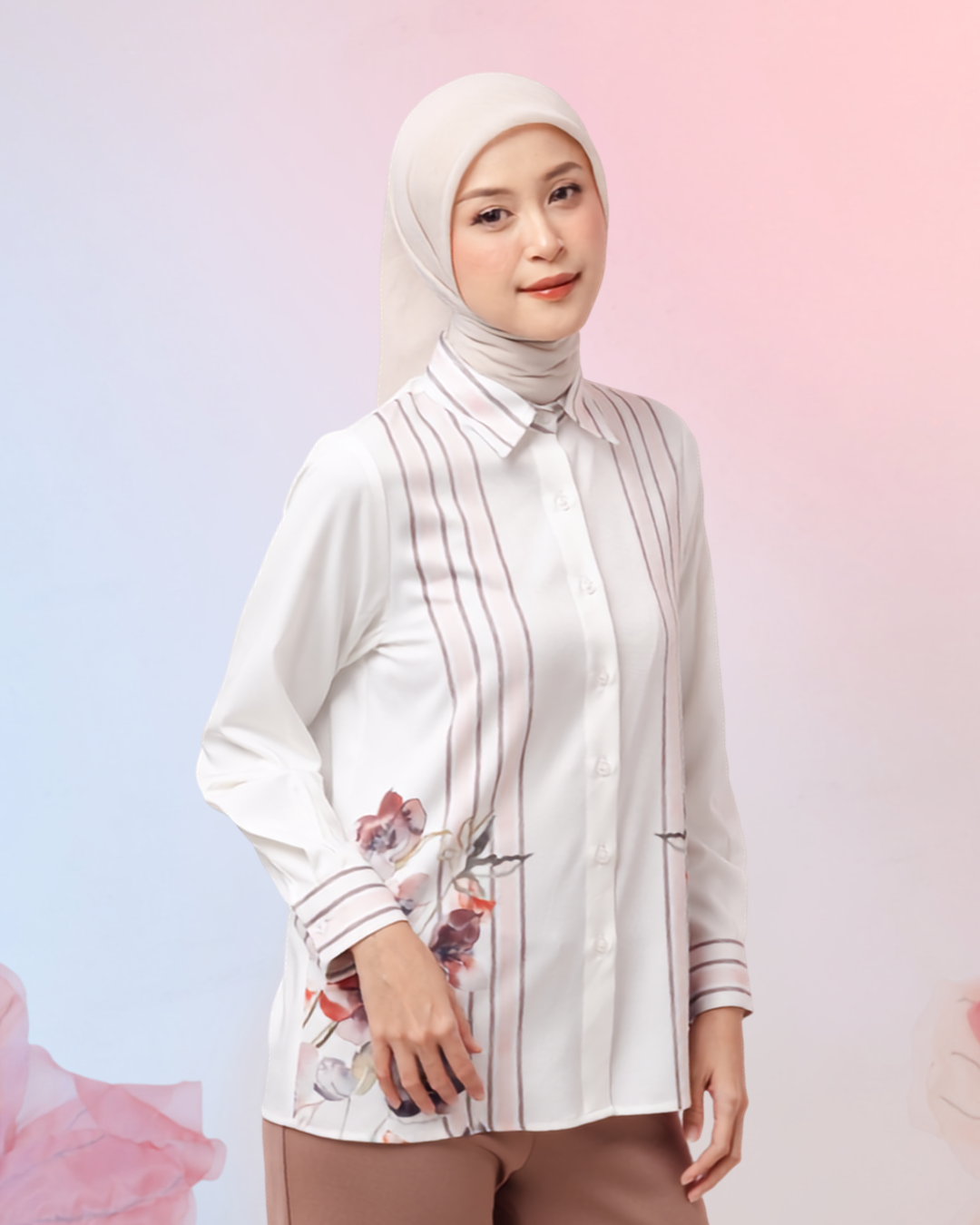 OMARA Charice Floral Stripe Shirt | Kemeja Blouse Wanita - Gardenia