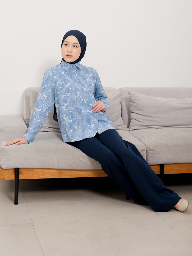 OMARA Dahlia Asymmetrical Placket Floral Shirt | Kemeja Blouse Wanita