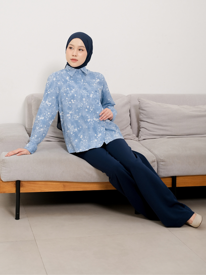 OMARA Dahlia Asymmetrical Placket Floral Shirt | Kemeja Blouse Wanita