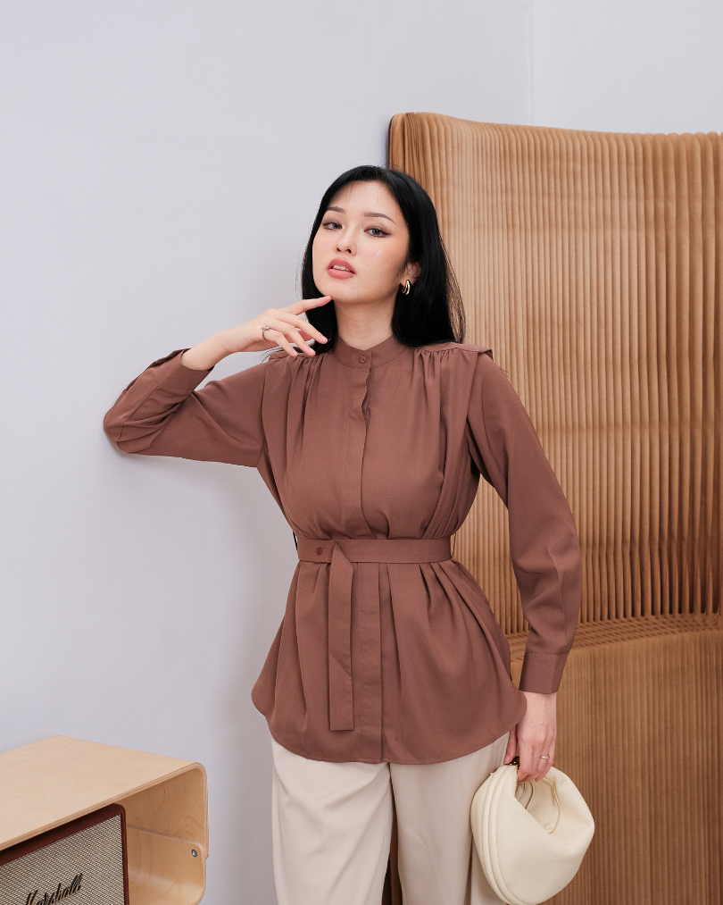 OMARA Zisel Belted Blouse | Kemeja Wanita - Easeé