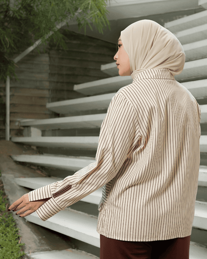 OMARA Aruna Stripe Ruffle Shirt | Kemeja Blouse Wanita - Mosaic