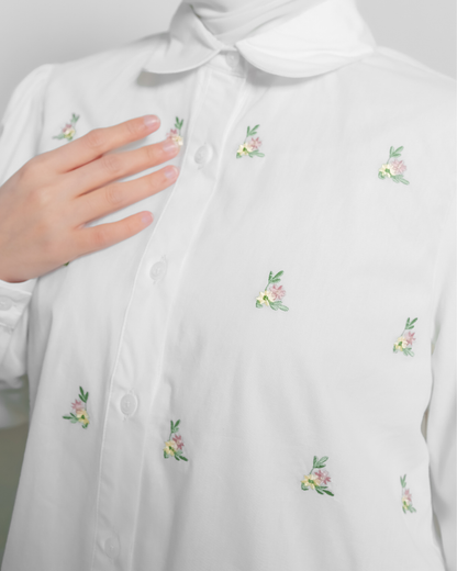 OMARA Venezia Scallop Flower Embroidery Shirt | Kemeja Blouse Wanita