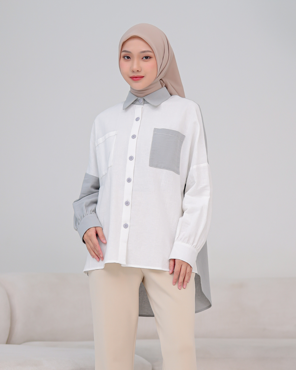 OMARA Keira Two Tone Shirt | Kemeja Wanita - Palette