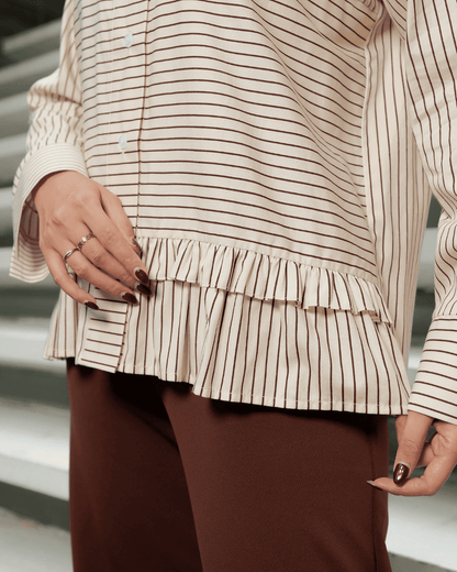 OMARA Aruna Stripe Ruffle Shirt | Kemeja Blouse Wanita - Mosaic