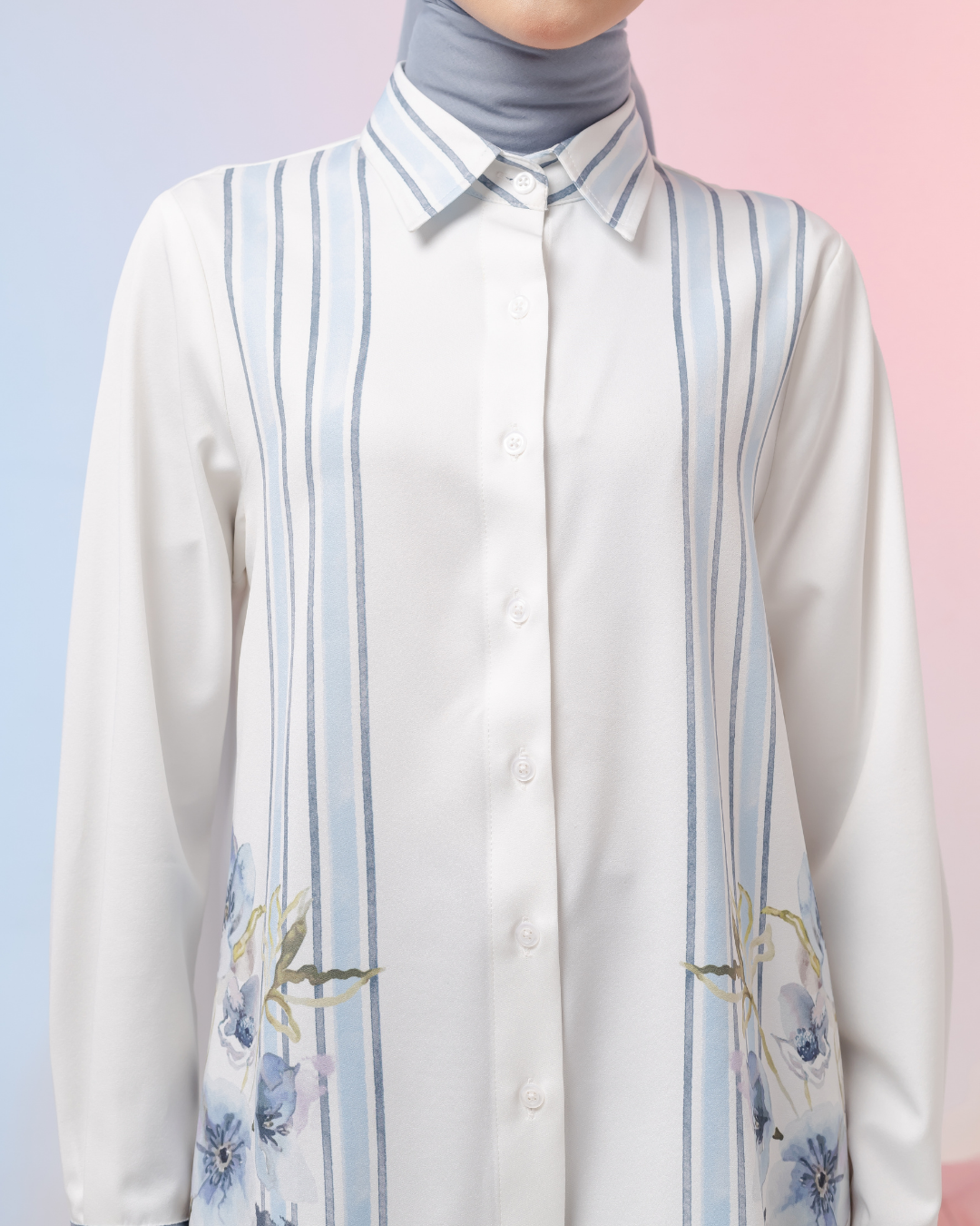 OMARA Charice Floral Stripe Shirt | Kemeja Blouse Wanita - Gardenia