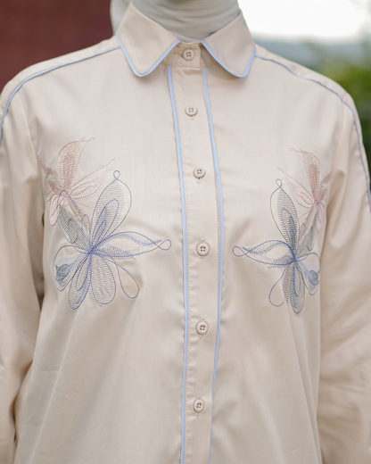 OMARA Alinea Flower Embroidery Shirt | Kemeja Blouse Wanita