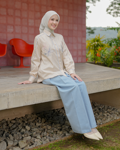 OMARA Alinea Flower Embroidery Shirt | Kemeja Blouse Wanita
