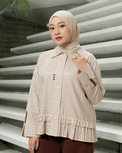 OMARA Aruna Stripe Ruffle Shirt | Kemeja Blouse Wanita - Mosaic