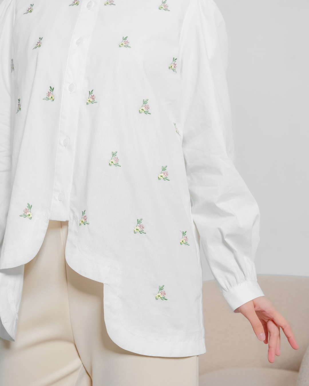 OMARA Venezia Scallop Flower Embroidery Shirt | Kemeja Blouse Wanita