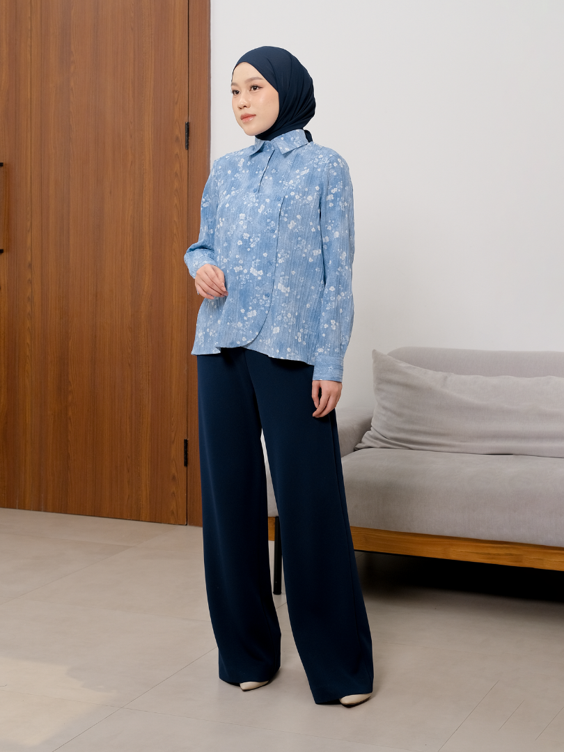 OMARA Dahlia Asymmetrical Placket Floral Shirt | Kemeja Blouse Wanita