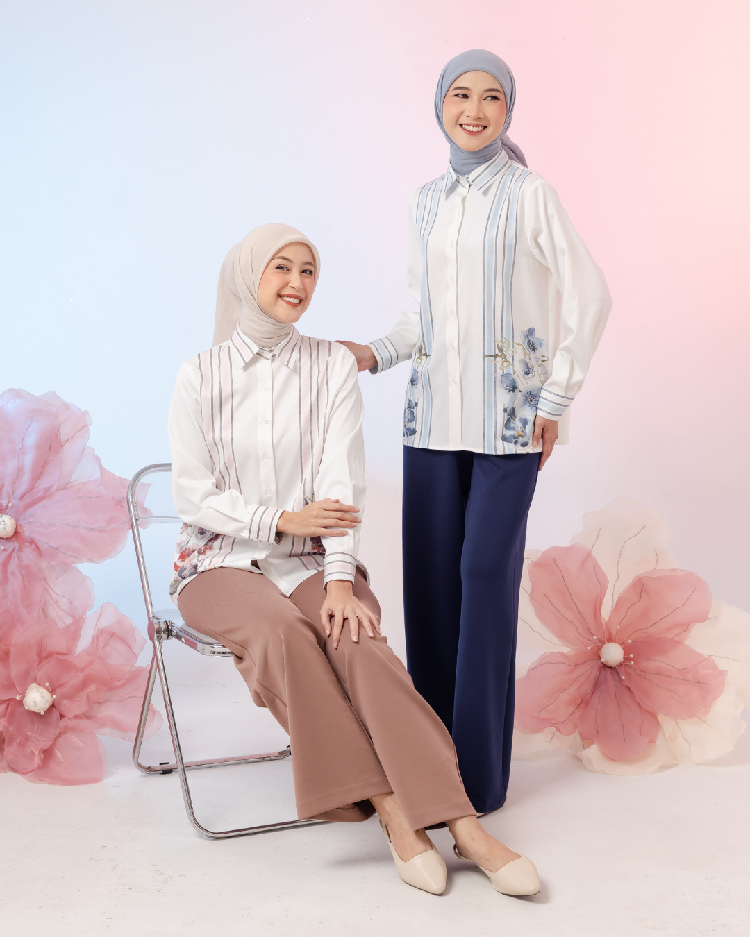 OMARA Charice Floral Stripe Shirt | Kemeja Blouse Wanita - Gardenia
