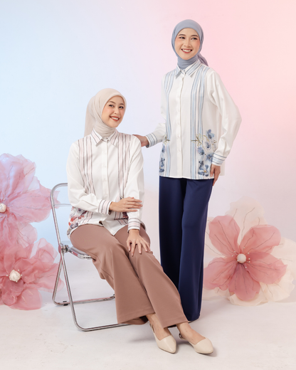 OMARA Charice Floral Stripe Shirt | Kemeja Blouse Wanita - Gardenia