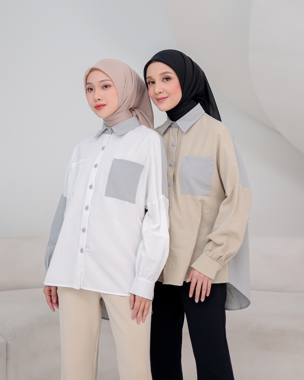 OMARA Keira Two Tone Shirt | Kemeja Wanita - Palette