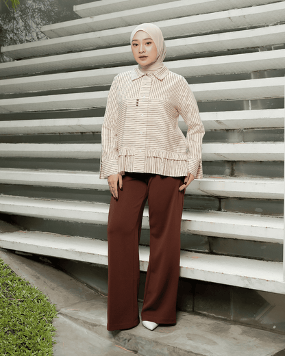 OMARA Aruna Stripe Ruffle Shirt | Kemeja Blouse Wanita - Mosaic