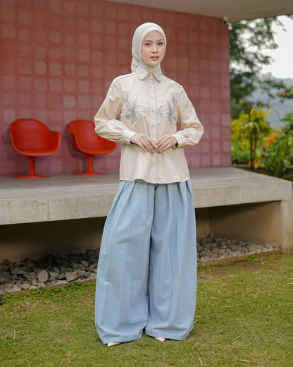 OMARA Alinea Flower Embroidery Shirt | Kemeja Blouse Wanita