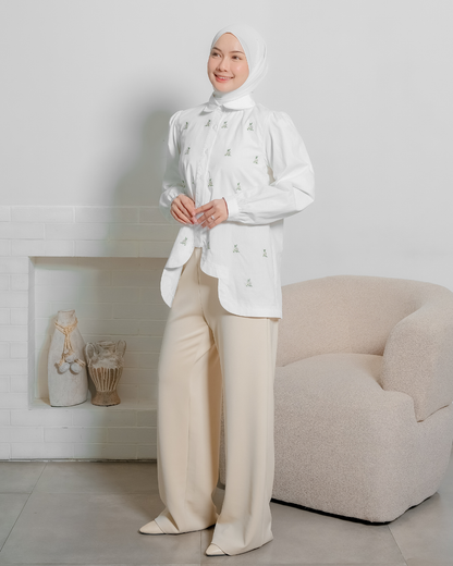 OMARA Venezia Scallop Flower Embroidery Shirt | Kemeja Blouse Wanita