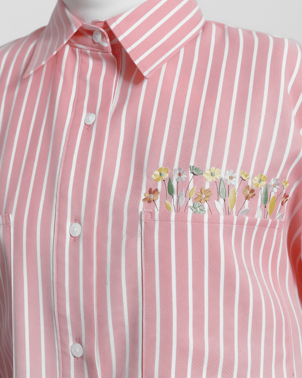 OMARA Vonnie Pink Flower Stripe Shirt | Kemeja Blouse Wanita