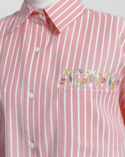 OMARA Vonnie Pink Flower Stripe Shirt | Kemeja Blouse Wanita