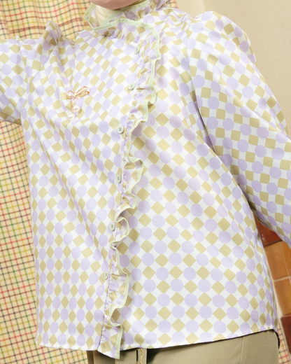 Omara x Firyal Aisyah — Pomeline Mint Geo Polka Overlap Blouse | Atasan Wanita