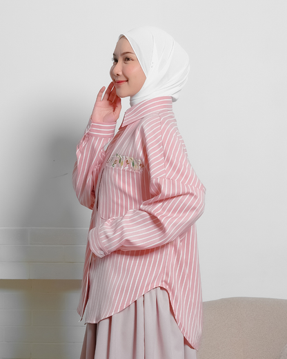 OMARA Vonnie Pink Flower Stripe Shirt | Kemeja Blouse Wanita