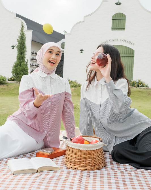 OMARA Wioletta Brocade Striped Shirt | Kemeja Blouse Wanita - Olive Groove