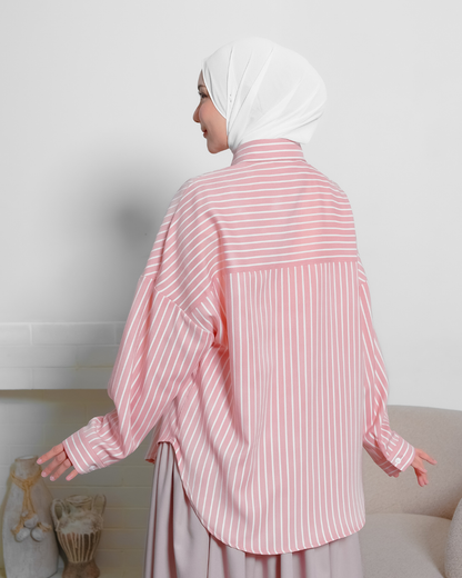 OMARA Vonnie Pink Flower Stripe Shirt | Kemeja Blouse Wanita