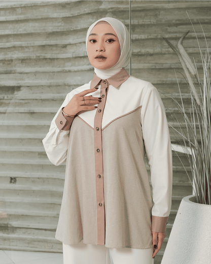 OMARA Anira Contrast Shirt | Kemeja Blouse Wanita - Mosaic