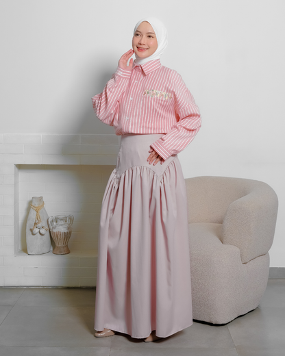 OMARA Vonnie Pink Flower Stripe Shirt | Kemeja Blouse Wanita