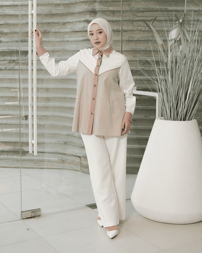 OMARA Anira Contrast Shirt | Kemeja Blouse Wanita - Mosaic
