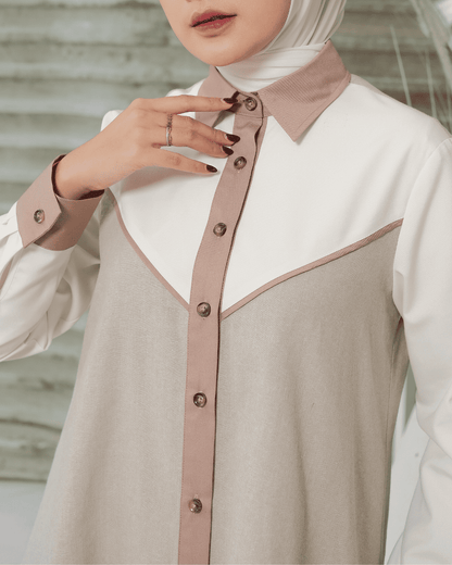 OMARA Anira Contrast Shirt | Kemeja Blouse Wanita - Mosaic