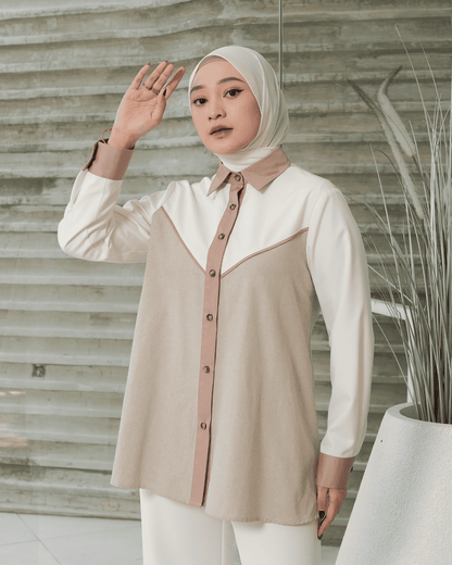 OMARA Anira Contrast Shirt | Kemeja Blouse Wanita - Mosaic