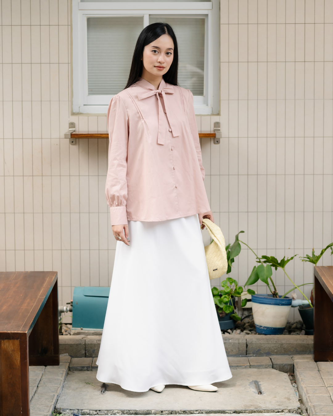 Benicia Bow-Tie Pleats Shirt
