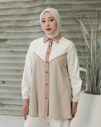OMARA Anira Contrast Shirt | Kemeja Blouse Wanita - Mosaic