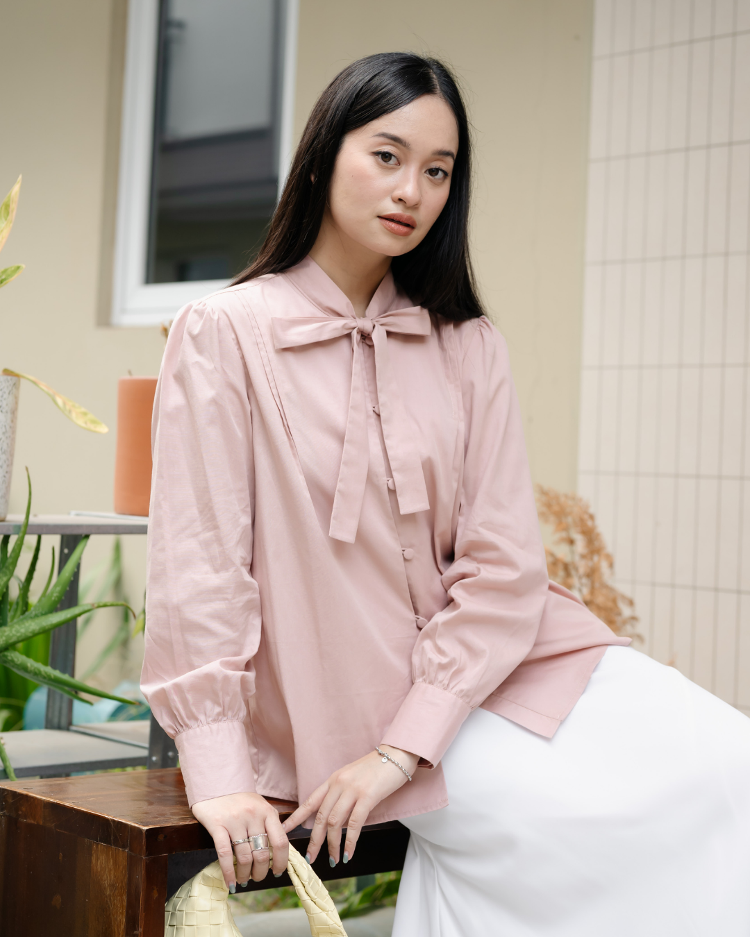 Benicia Bow-Tie Pleats Shirt