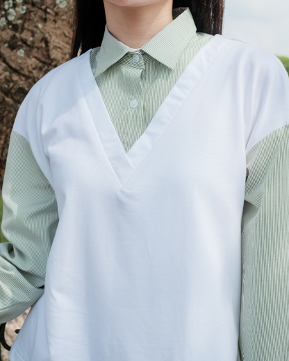 OMARA Wilonna Layered Vest Shirt | Kemeja Blouse Wanita - Olive Grove