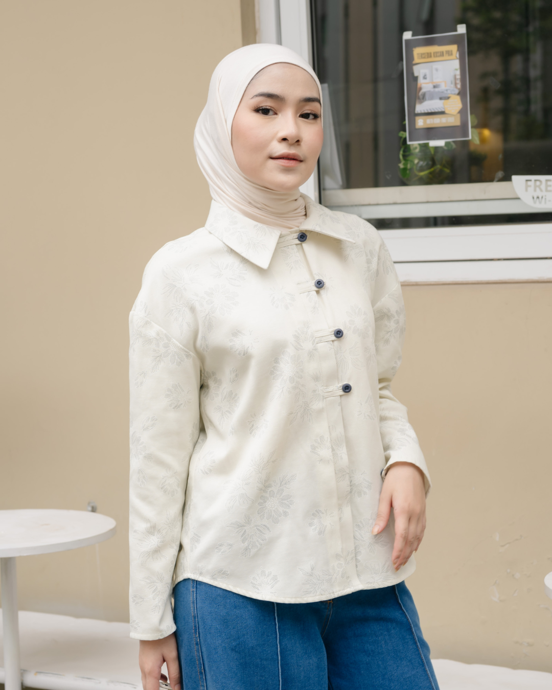 Baila Flower Oriental Denim Shirt