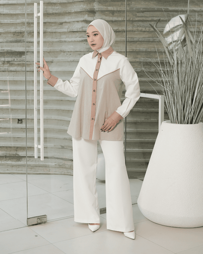 OMARA Anira Contrast Shirt | Kemeja Blouse Wanita - Mosaic