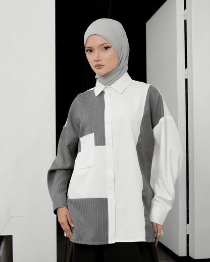 OMARA Adelia Stripe Panel Shirt | Kemeja Blouse Wanita - Mosaic