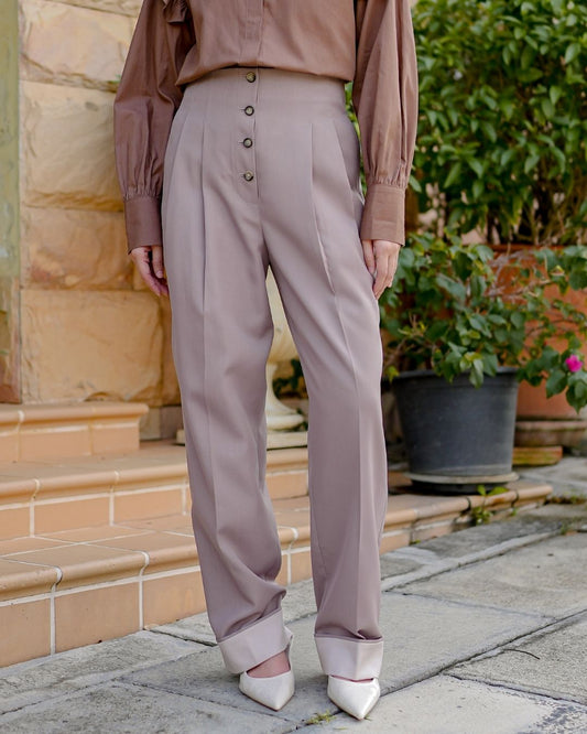 OMARA Niel High-Waist Cuffed Pants | Celana Wanita - Soft Reverie