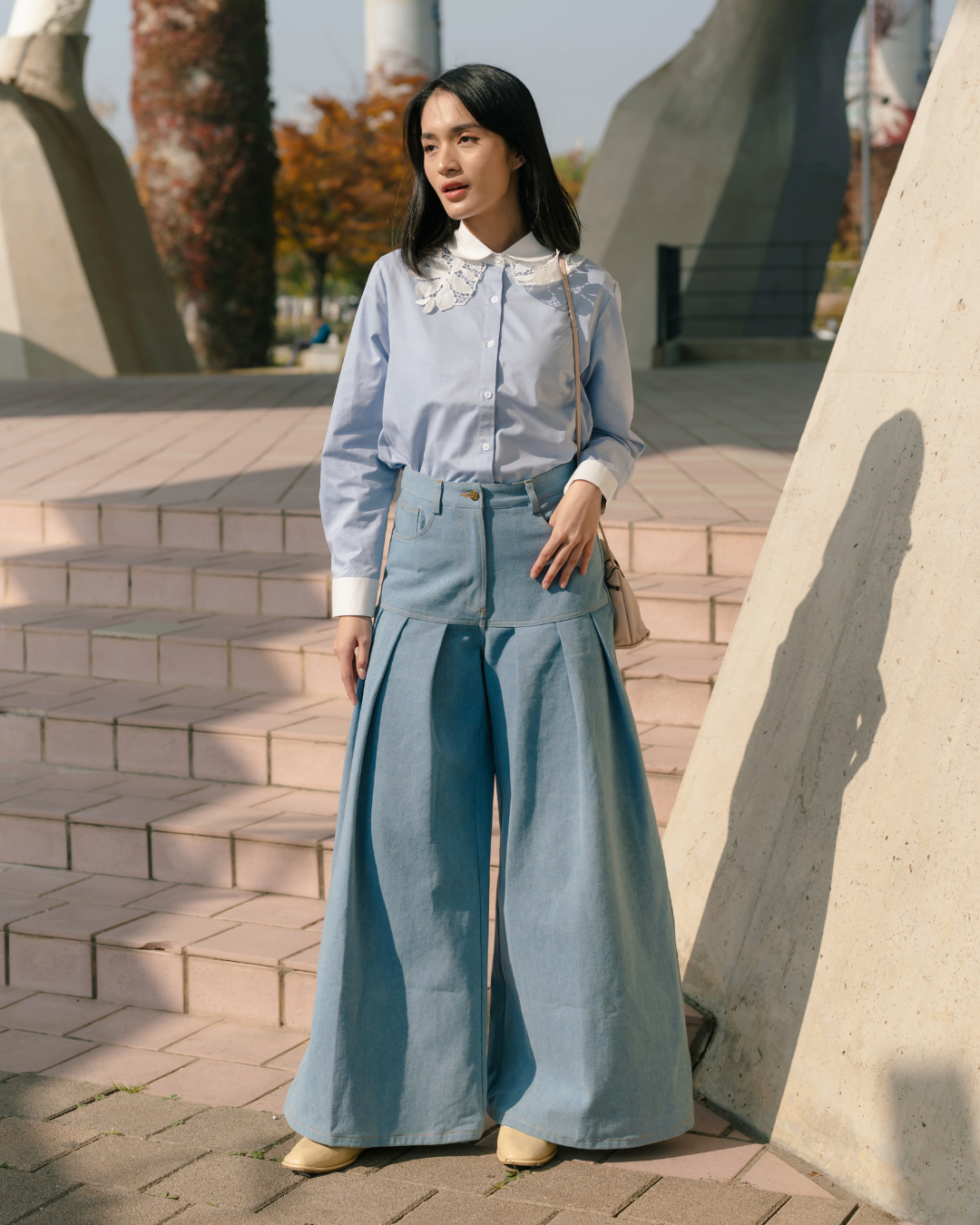 OMARA Verissa Pleats Denim Pants | Celana Jeans Wanita - Seoul Stroll